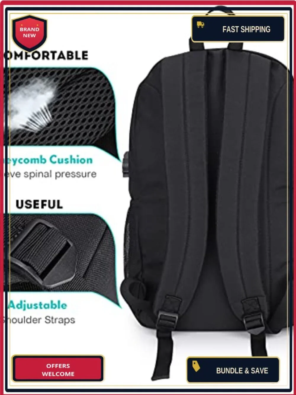 Anime Luminous School Backpack with USB Port, Anti-Theft Lock, Sling Bag &